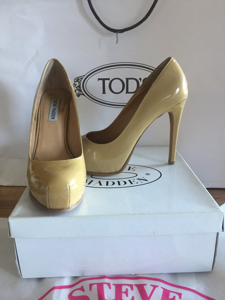 Steve Madden Leder Plateau Lack High Heels Gr.40 Nude / Senf