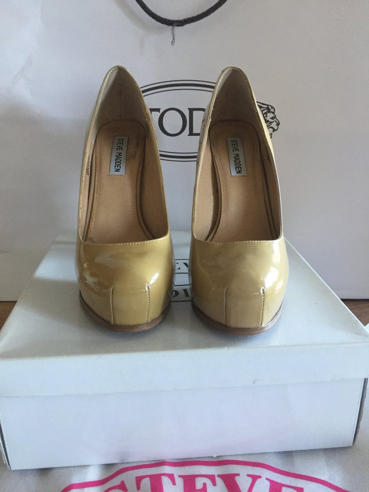 Steve Madden Leder Plateau Lack High Heels Gr.40 Nude / Senf