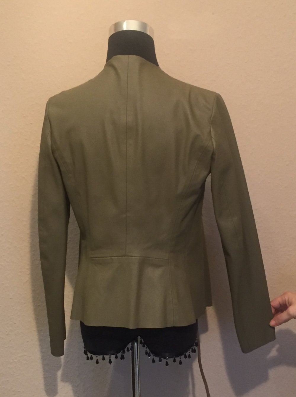 Zara Basic Kunstleder Jacke Cardigan Gr.S Khaki mit Wasserfall Kragen