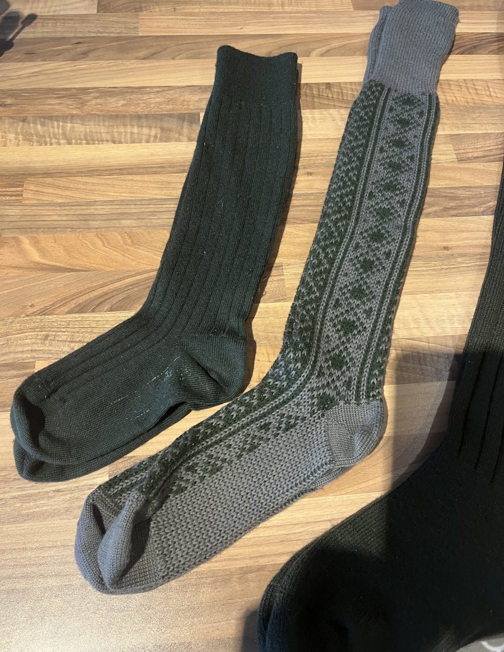 3 Paar warme Overknee Strümpfe dunkelgrün Wolle Winterwarm