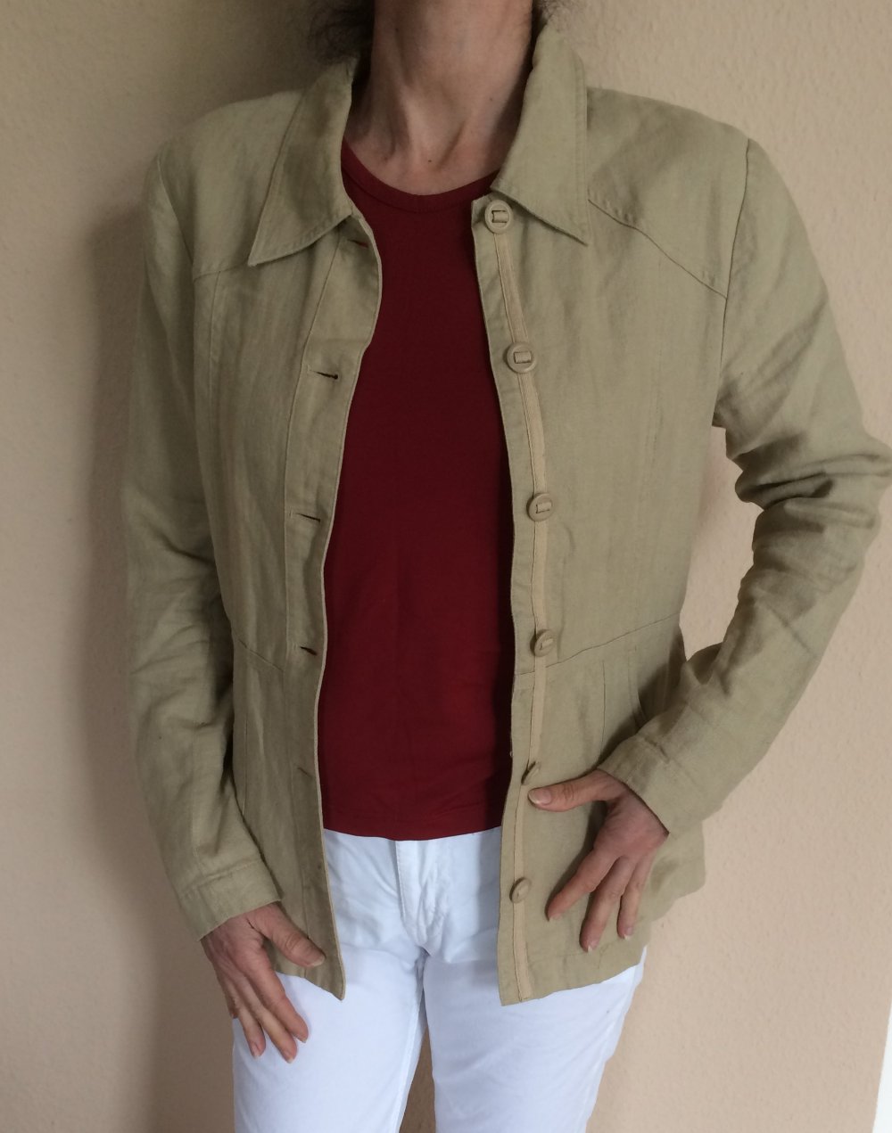 H&M Sommer Leinen Blazer Jacke tailliert unterfüttert Gr.38 in hellem Nude Ton