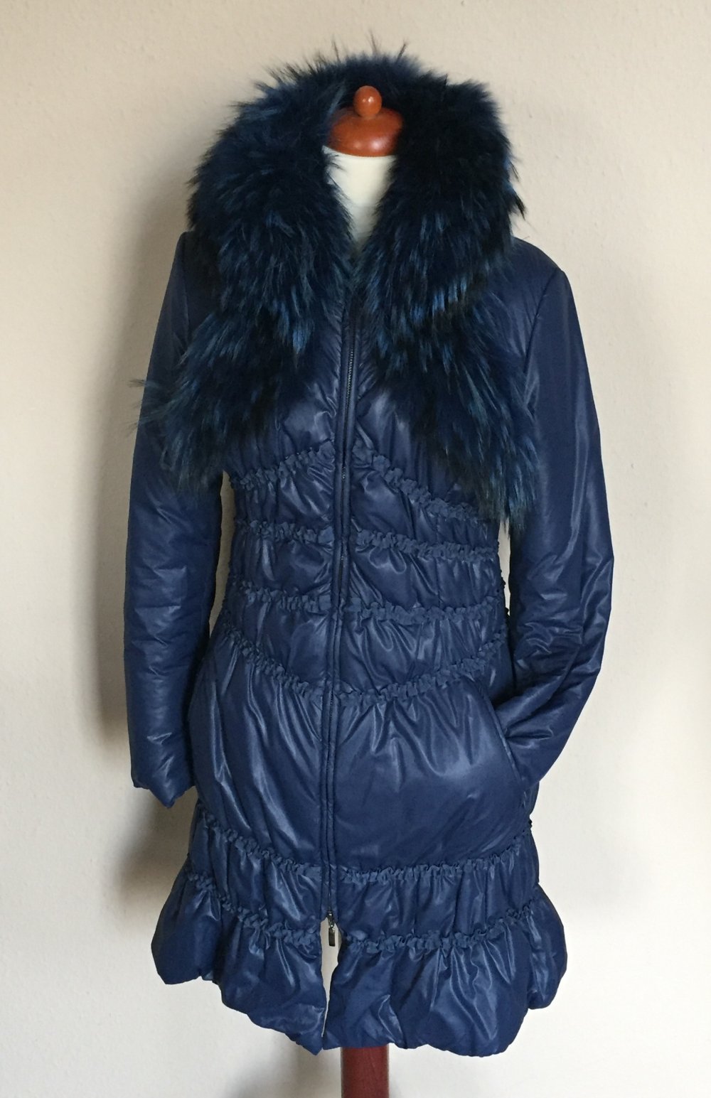 Class by Roberto Cavalli Wintermantel mit Pelzkragen Gr.36/38 Royal Blau