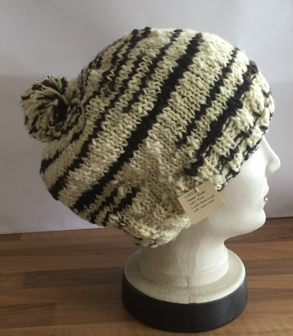 Woll Mütze Beanie aus Chile toller Strick Creme Braun Handmade aus Chile