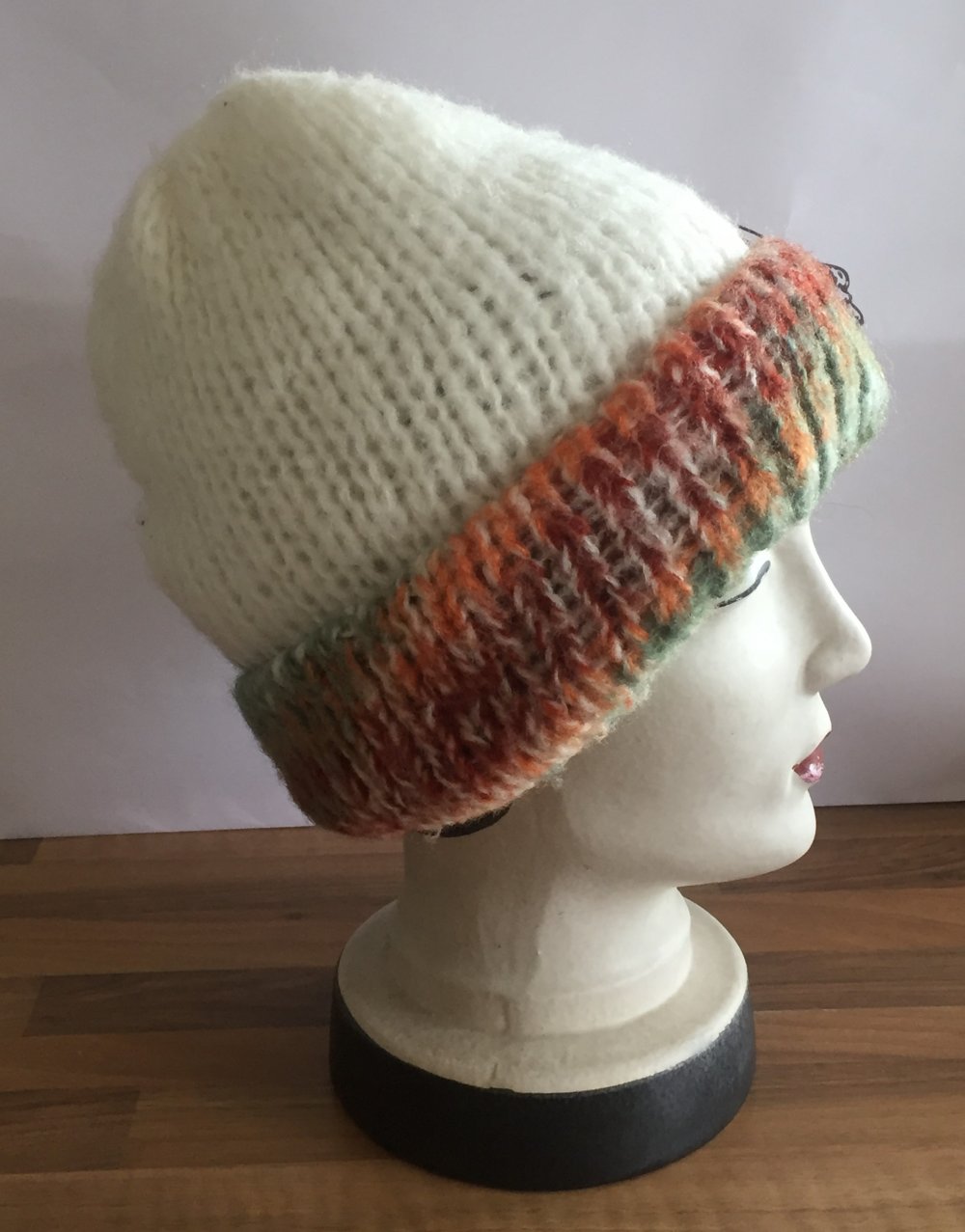 Woll Mütze Beanie aus Chile toller Strick Creme Braun Handmade aus Chile