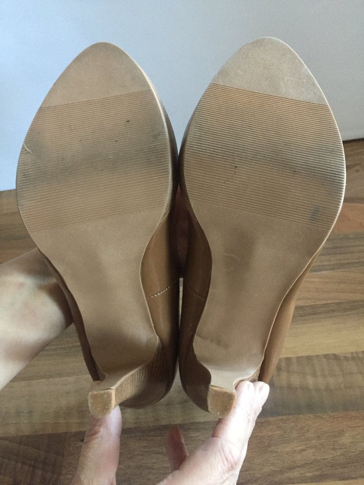 Splash Plateau Lack High Heels Gr.38 mit Holz Optik Absätzen, Farbe Toffee Caramel
