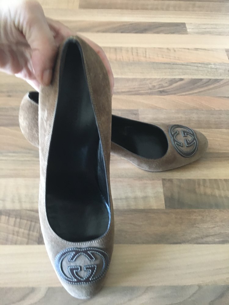 Gucci Rauleder Pumps Gr.38,5 Braun mit Pfennigabsätzen