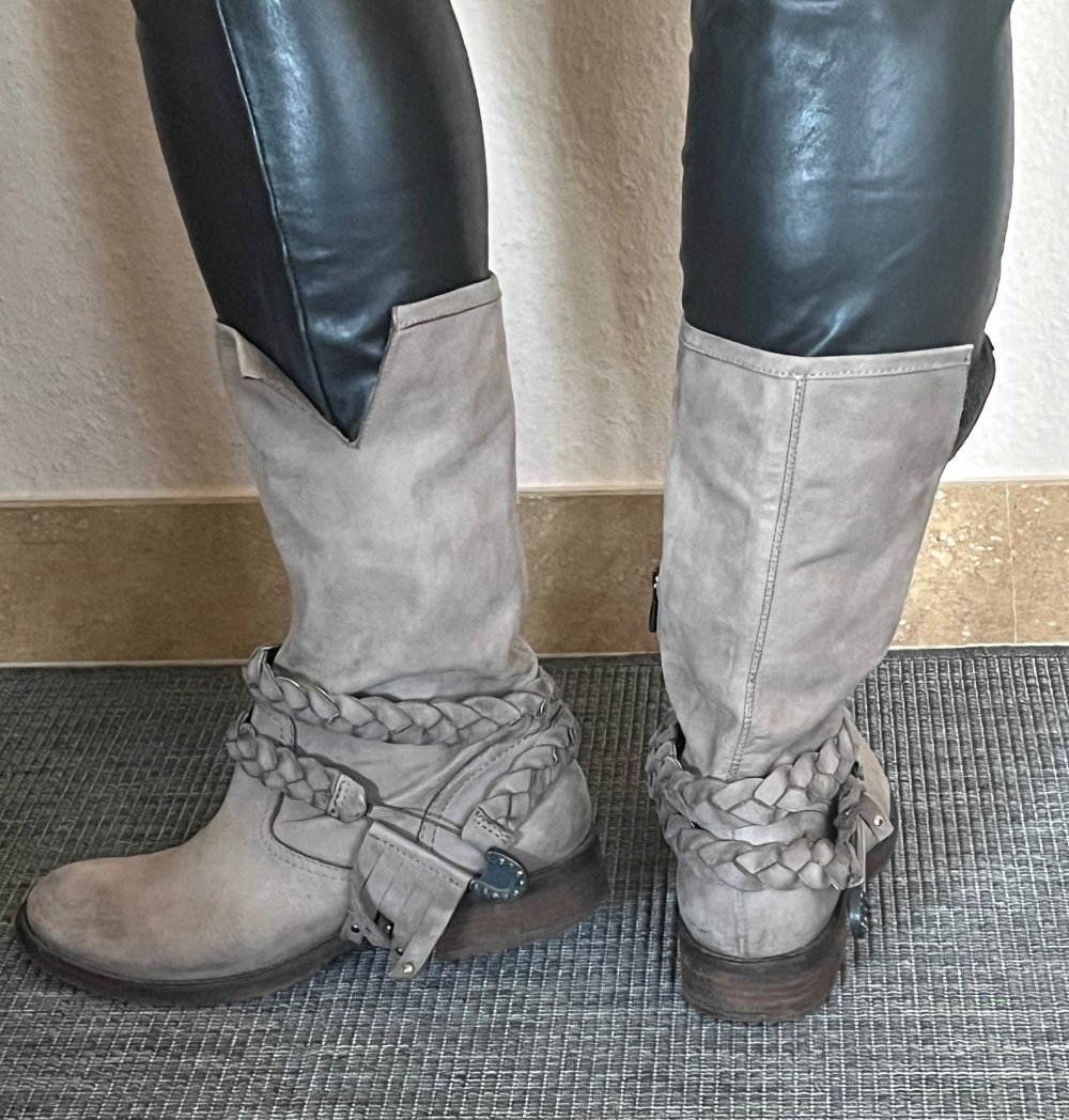 Donna Piu Leder Stiefel Gr.39 Farbe Taupe mit abnehmbaren Gurt Stulpen