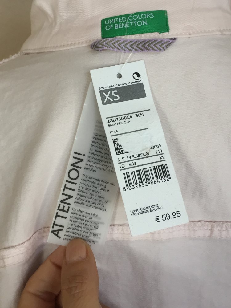 UCOB Benetton Oversize Long Jeans Vest Gr.XS/S Rose Neu mit Etiket
