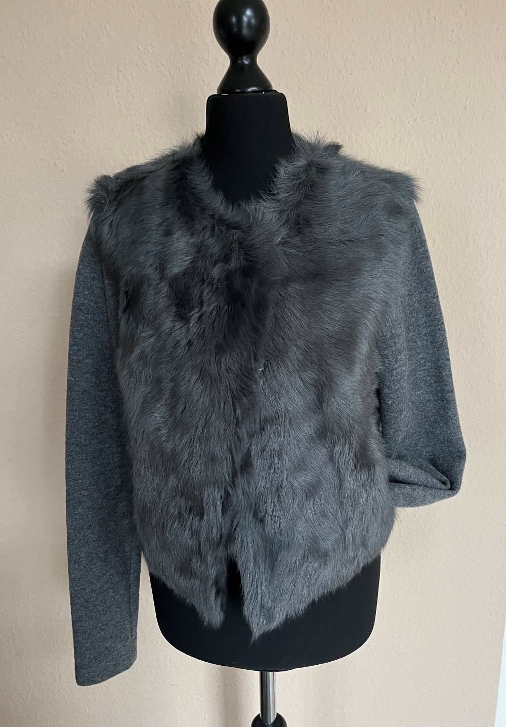 Massimo Dutti Fell Woll Jacke Gr.S Leder Fell Wolle grau