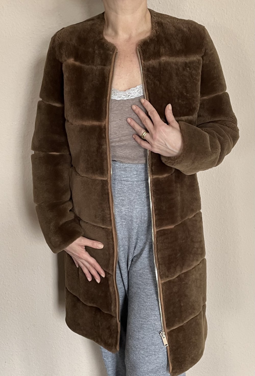 Massimo Dutti geschorenener Lammfell Ledermantel Gr.S Caramelfarben