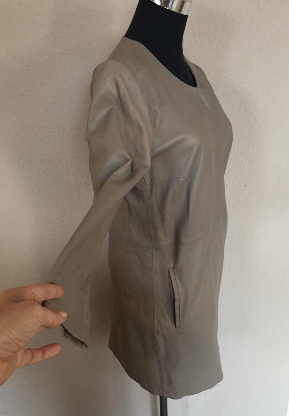 Cigno Nero Leder Kurzmantel / Long Jacket Gr.34 Naturfarben
