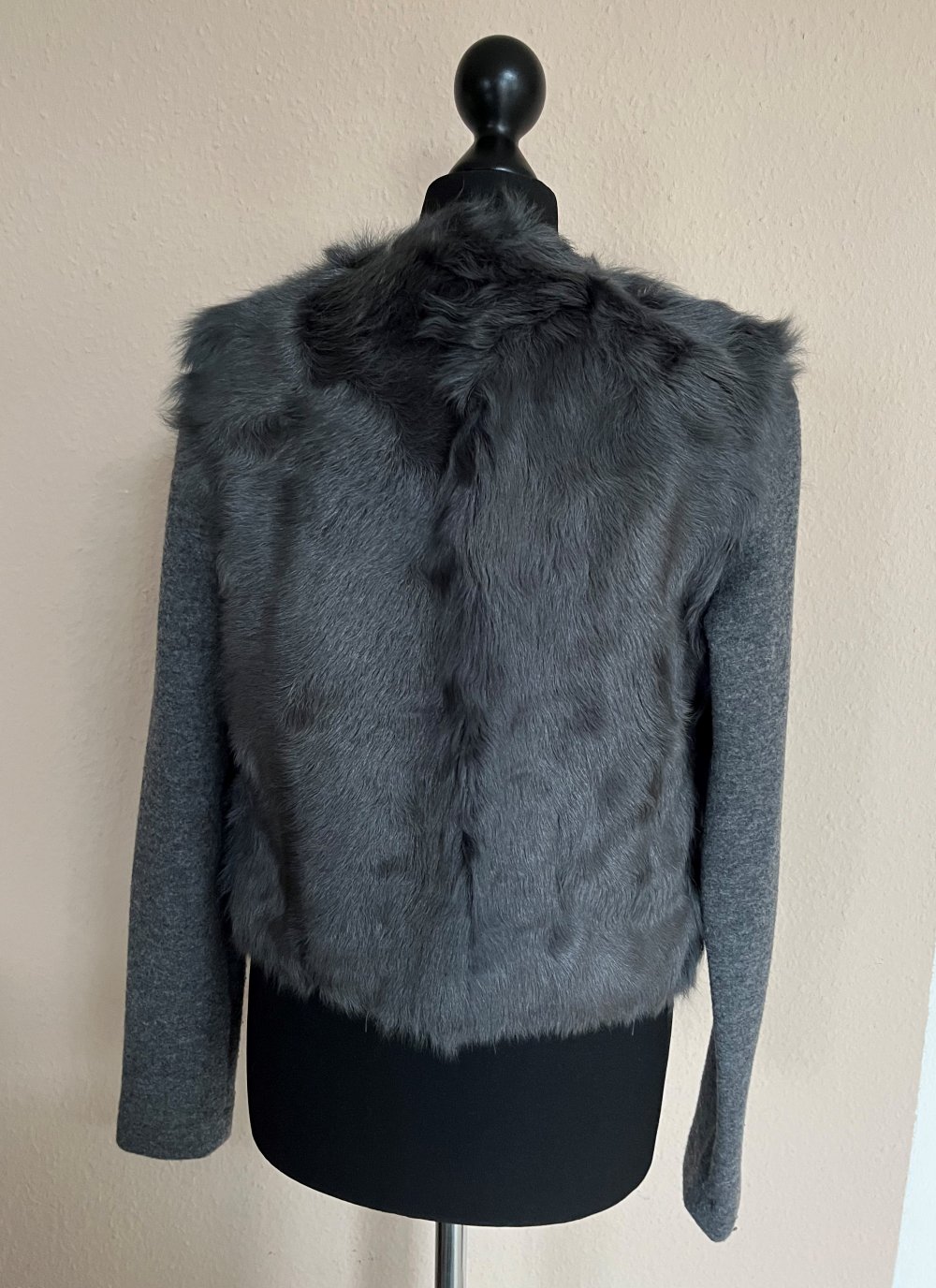 Massimo Dutti Fell Woll Jacke Gr.S Leder Fell Wolle grau