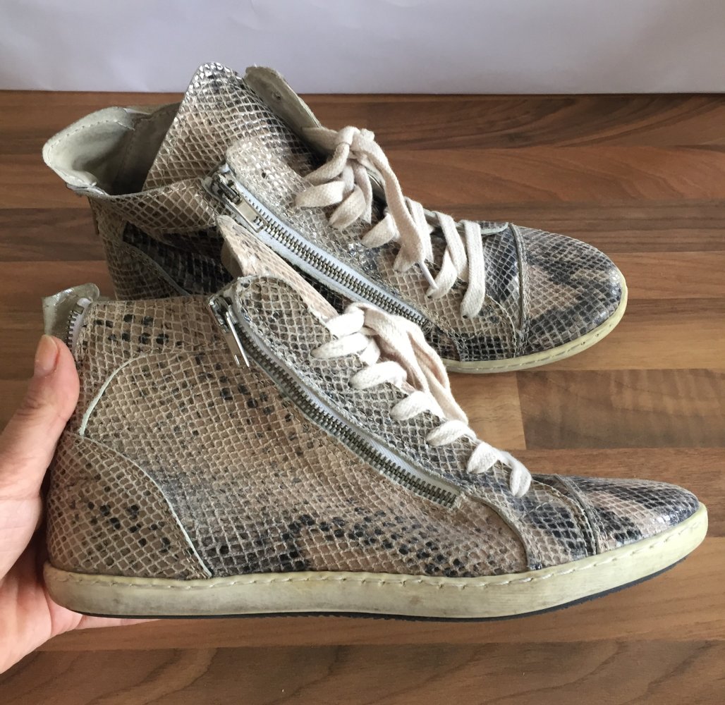 Post Xchange Leder Turnschuhe Gr.38 Snakeprint mit Reißverschlüssen