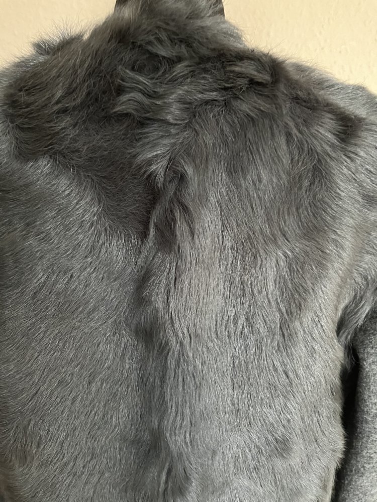 Massimo Dutti Fell Woll Jacke Gr.S Leder Fell Wolle grau