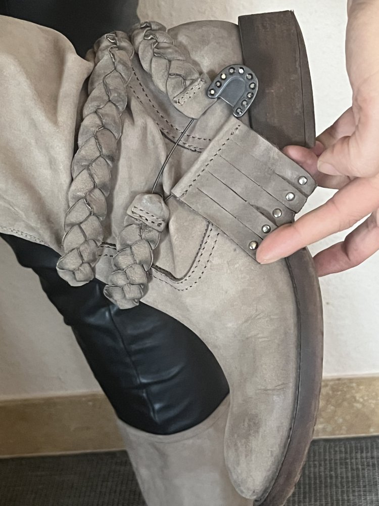 Donna Piu Leder Stiefel Gr.39 Farbe Taupe mit abnehmbaren Gurt Stulpen