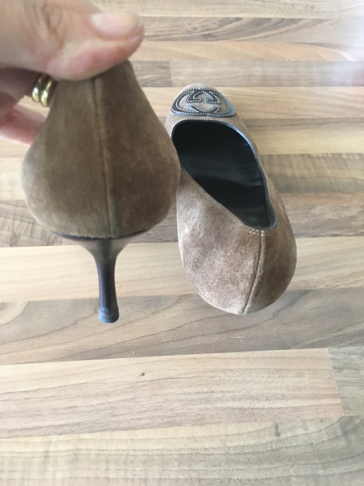 Gucci Rauleder Pumps Gr.38,5 Braun mit Pfennigabsätzen