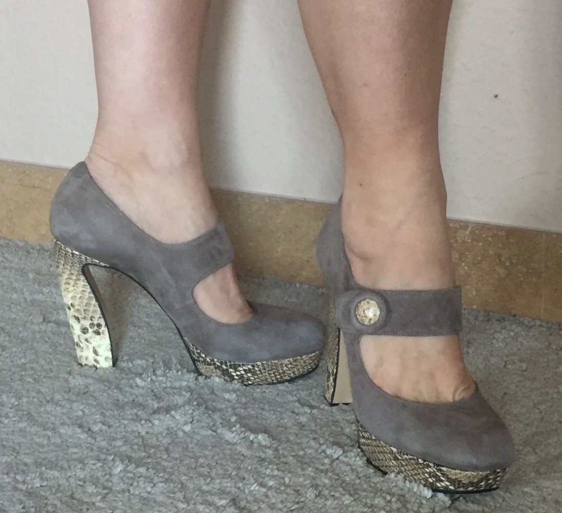 il Greco Wildleder High Heels Plateau Mary Janes mit Reptil Block Absätzen Gr.39