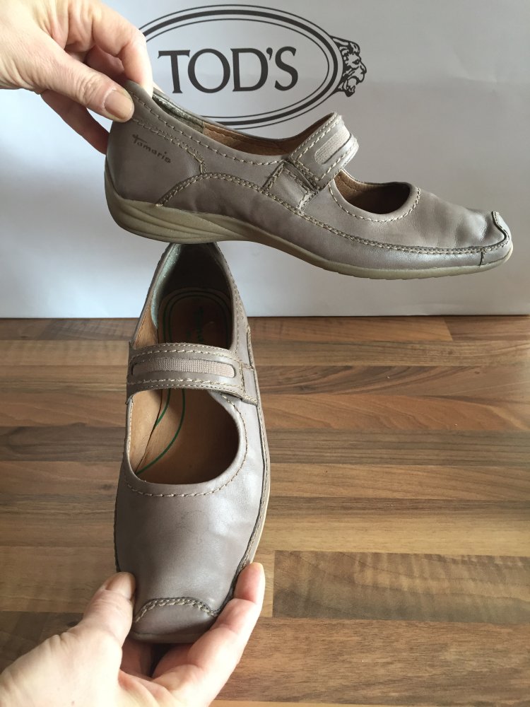 Tamaris Leder Mary Jane Ballerinas Gr.39 Farbe Taupe