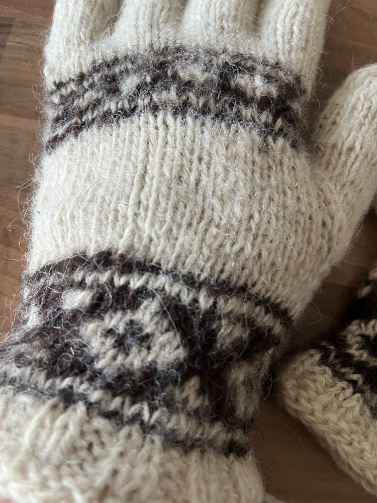 Handgestrickte Handschuhe mit Stirnband aus echter Wolle Neu Einheits-Größe da sehr dehnbar