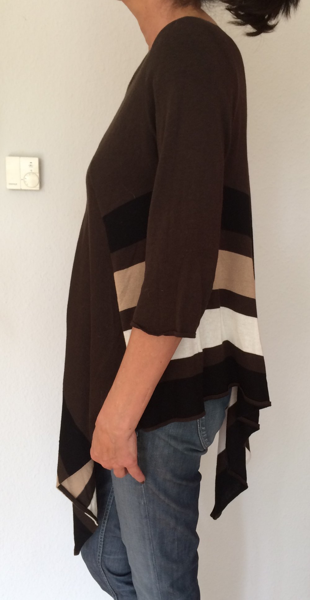 NY Collection Zipfel Long Pullover Gr.M braun schwarz weiß schräg gestreift