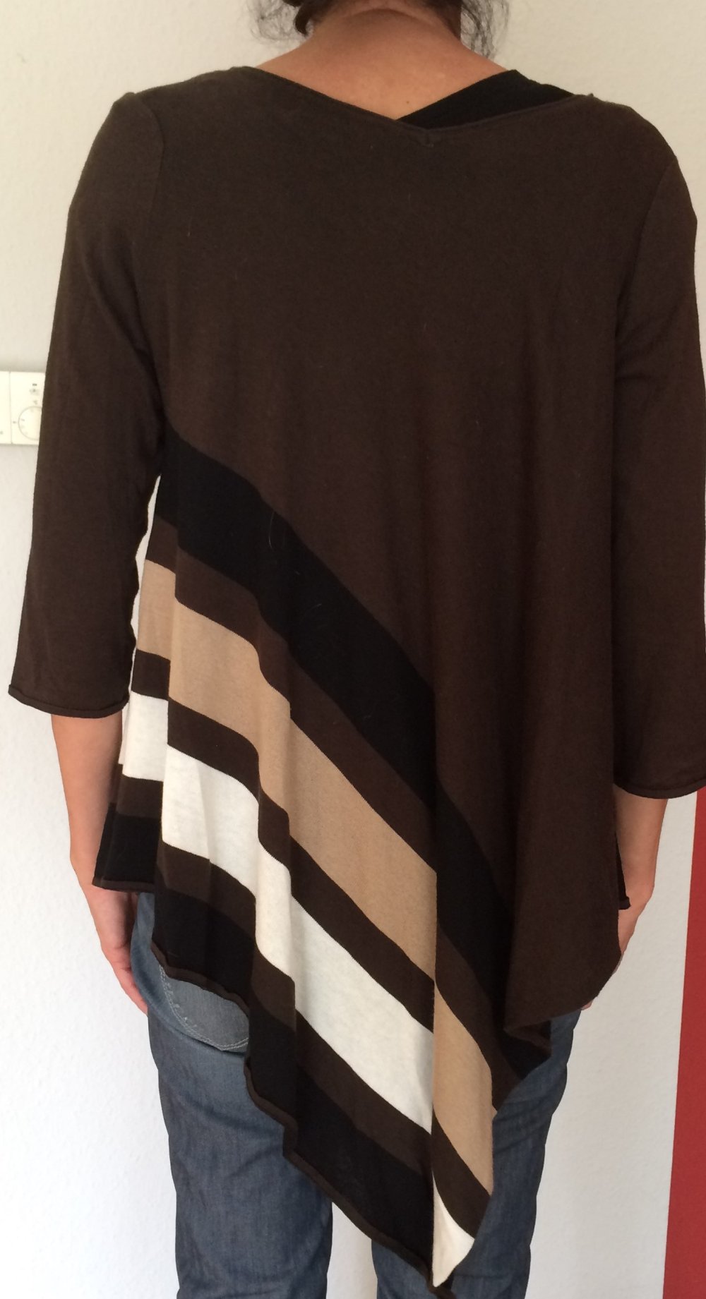 NY Collection Zipfel Long Pullover Gr.M braun schwarz weiß schräg gestreift