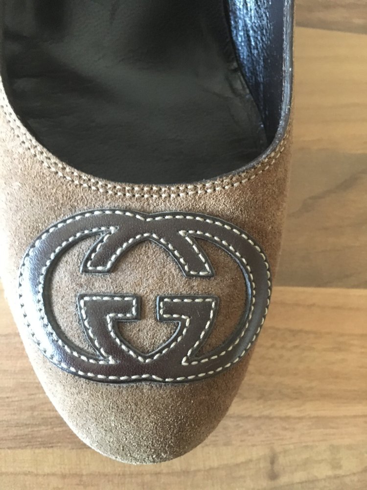 Gucci Rauleder Pumps Gr.38,5 Braun mit Pfennigabsätzen