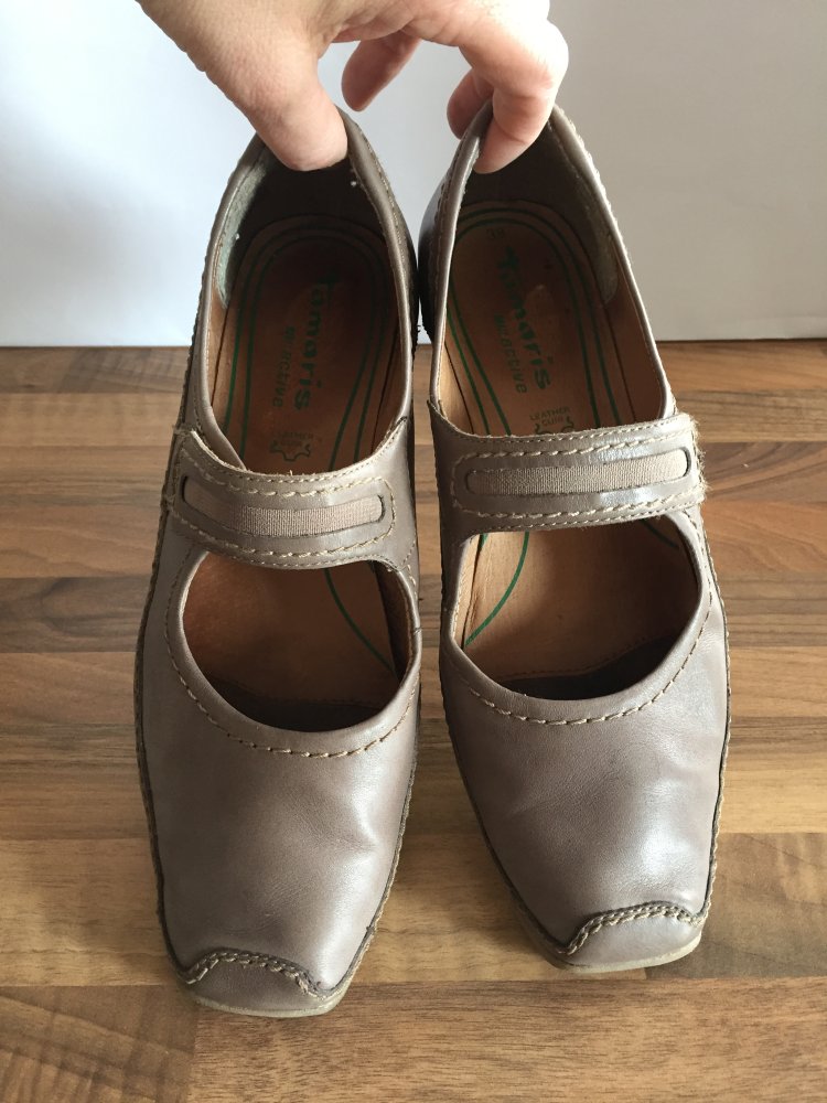 Tamaris Leder Mary Jane Ballerinas Gr.39 Farbe Taupe