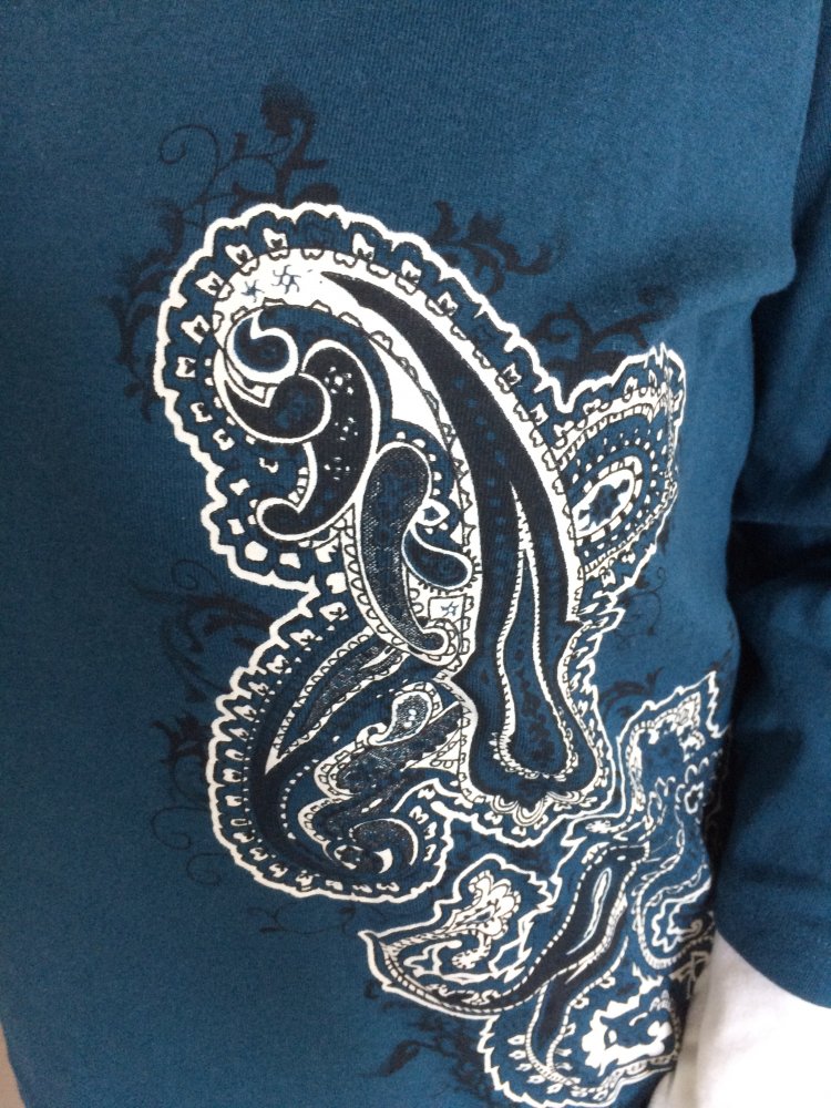 Mia Linea doppellagiges langarm Shirt Gr.46 petrolfarben mit Tribalmuster