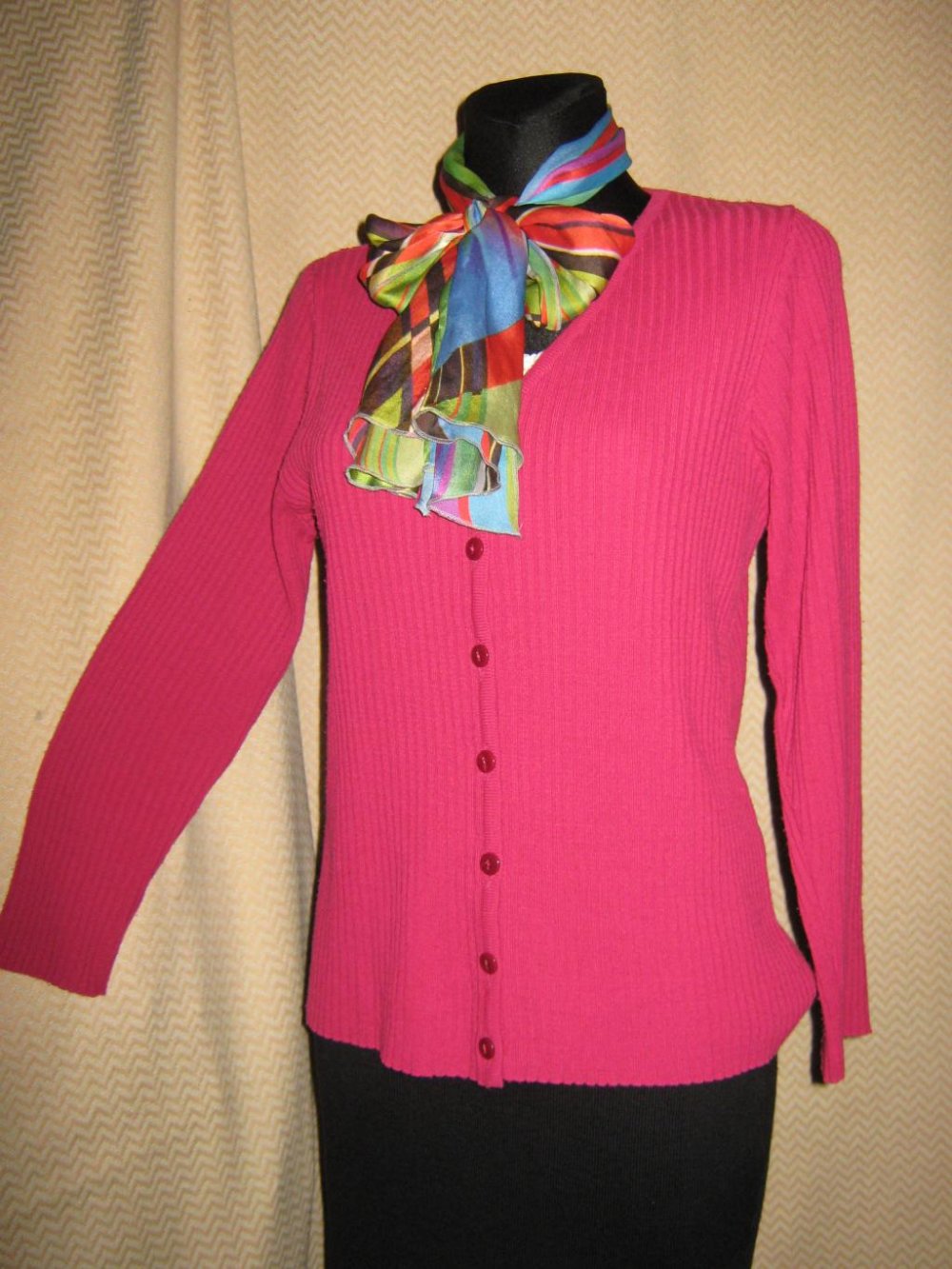 Edel * klassisch * Original VINTAGE * DESIGNER * Ripp * Fein- Strickjacke * Cardigan * Gr. 40- 42/ M * pink *