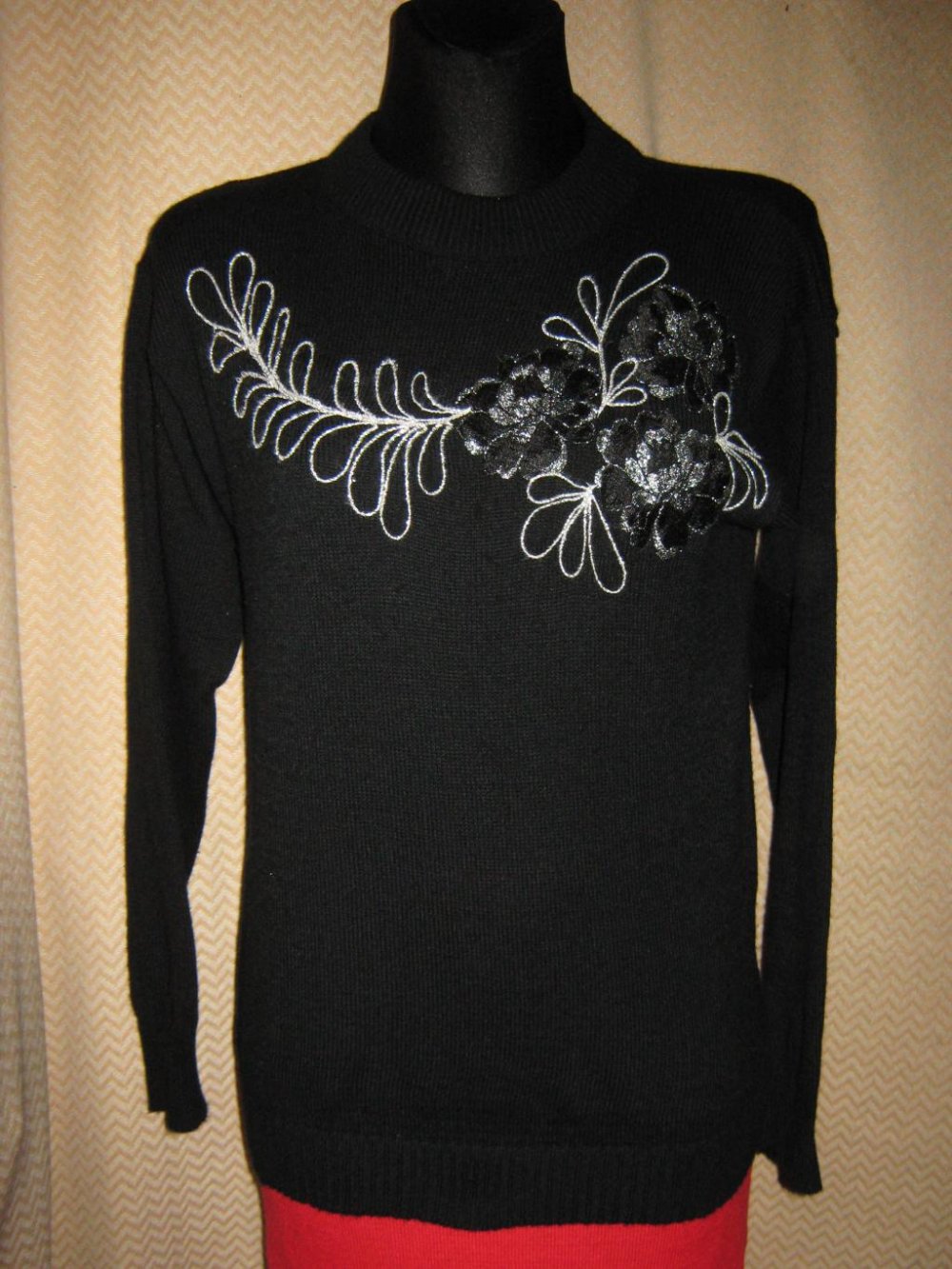 NEUw * Edel * ausgefallen * Original VINTAGE * Blüten * Blumen * Flower- Power * Glitzer Stickerei * Fein- Strick- Pullover 