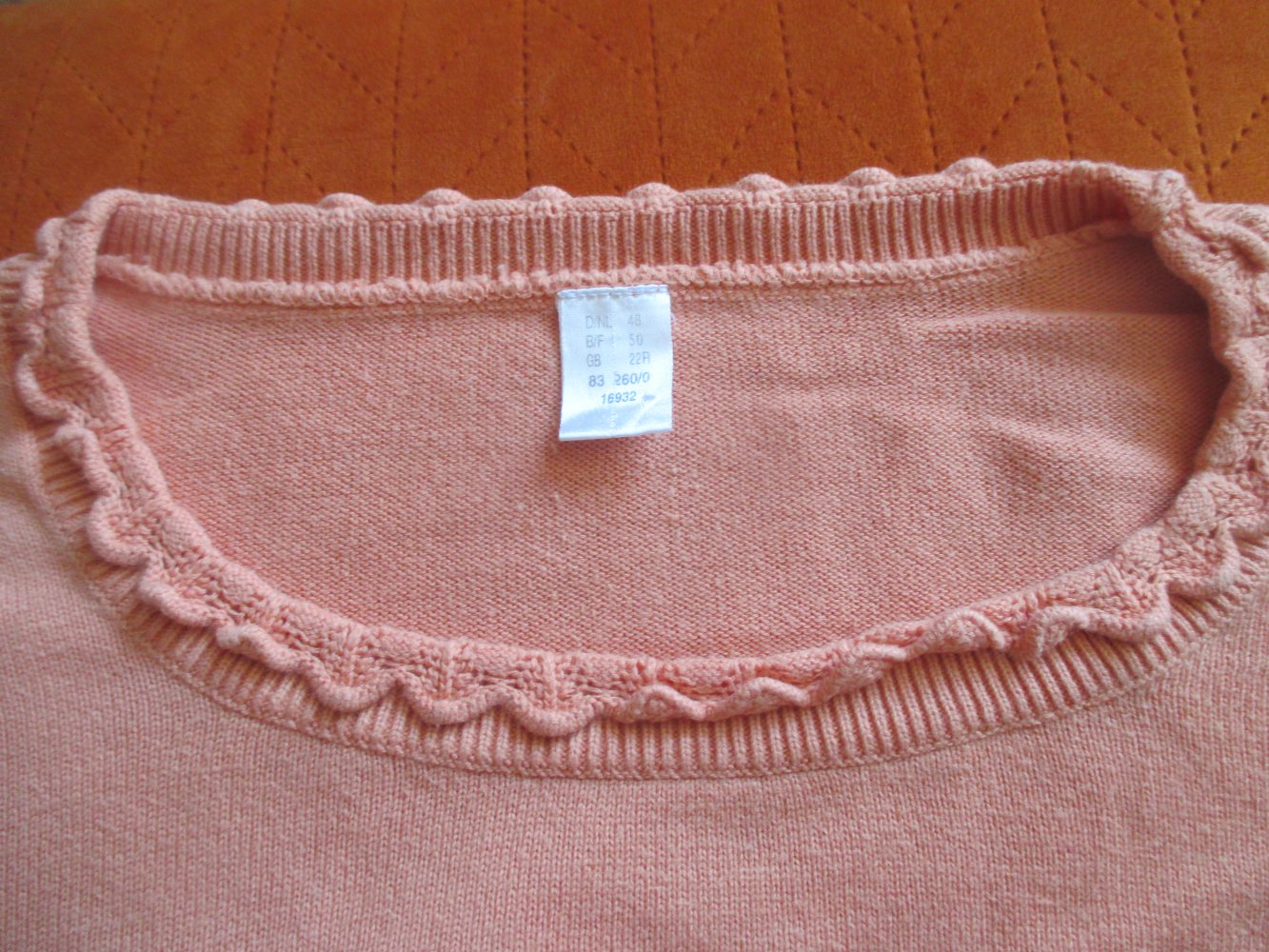 NEUw * Edel * klassisch * Romantik * DESIGNER * Baumwolle * Kurzarm * Feinstrick * Pullover * Gr. 44- 46/ L * lachs *
