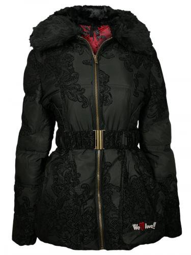 NEU mit ETIKETT * Romantik * Fake Fur * Fellkragen * Kapuzen * Winter * Kurz * Mantel * oder * Long * Jacke mit Flock ''DESIGUAL'' Gr. 38- 40/ S- M * schwarz *