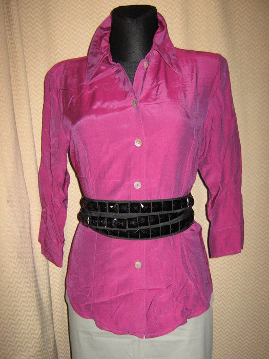 NEUw * Edel * ORIGINAL VINTAGE * wie Seiden * Dreiviertel Arm * Hemd- Bluse * Gr. 38- 40/ S- M * erika- pink *