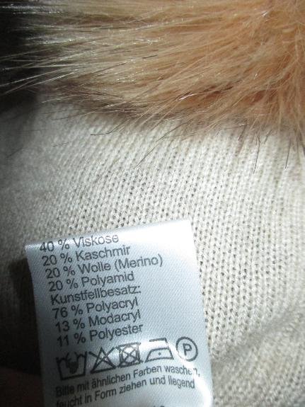 NEU mit Etikett * Kaschmir * Cashmerè * Wolle * DESIGNER * Feinstrick * Strickmütze * Mütze * Beanie * mit Fake Fur Bommel * All Size * nude * beige * caramèl *