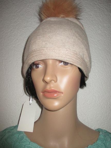 NEU mit Etikett * Kaschmir * Cashmerè * Wolle * DESIGNER * Feinstrick * Strickmütze * Mütze * Beanie * mit Fake Fur Bommel * All Size * nude * beige * caramèl *