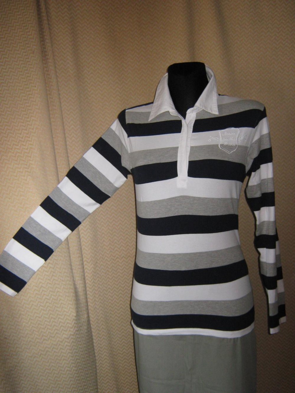  NEU * Marine * Navy * Sailor * Maritim * Color Blocking * Longsleeve * Langarm * Polo * T- Shirt * Gr. 36- 38/ S * weiß * grau * blau *