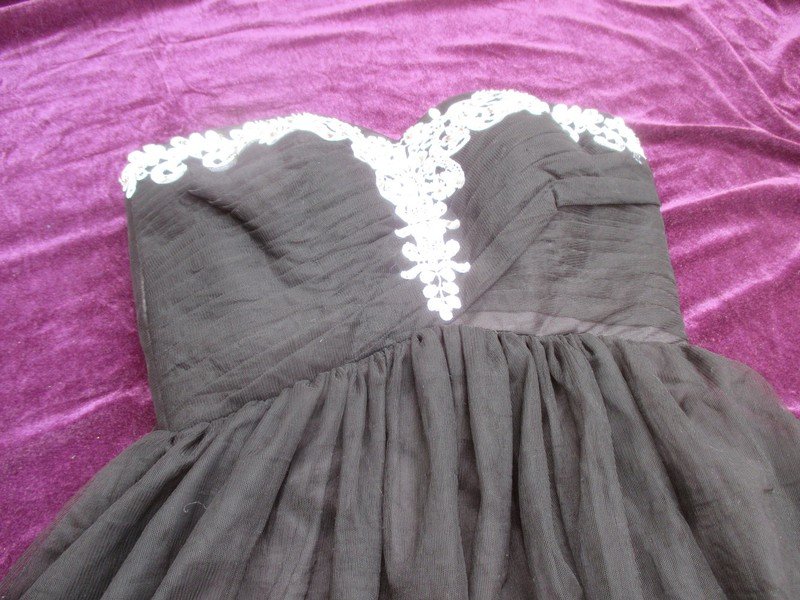 NEU * Black swan * DESIGNER * Abend * Ball * Ausgeh * Blüten * Stickerei * Swarovski * Glitzer * Kristalle * Bustier * Chiffon * Tüll * Maxi * Kleid * Robe * Gr. 34- 36, 38/ XS- S * schwarz * weiß *