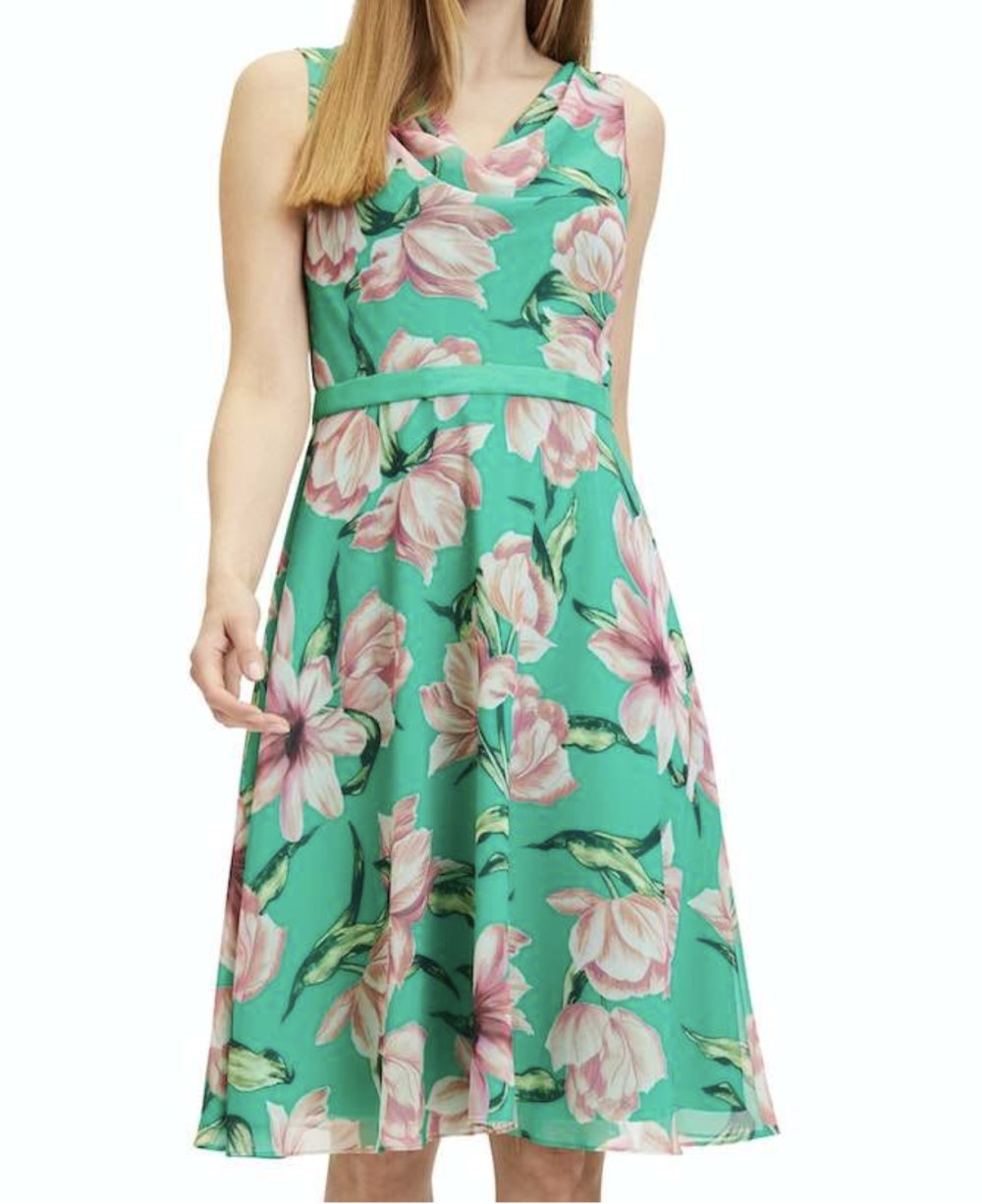 NEU * Blumen * Blüten* Flower Power * Seiden- Chiffon * Anlass * Cocktail * A-Linie * Midi * Träger- Kleid 