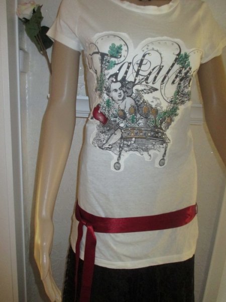 NEU * Edel * Romantik * Engel Print * Glitzer * Swarovski * Strass * Kristalle * Bodycon * Long * T- Shirt 