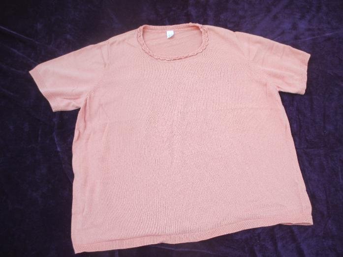 NEUw * Edel * klassisch * Romantik * DESIGNER * Baumwolle * Kurzarm * Feinstrick * Pullover * Gr. 44- 46/ L * lachs *