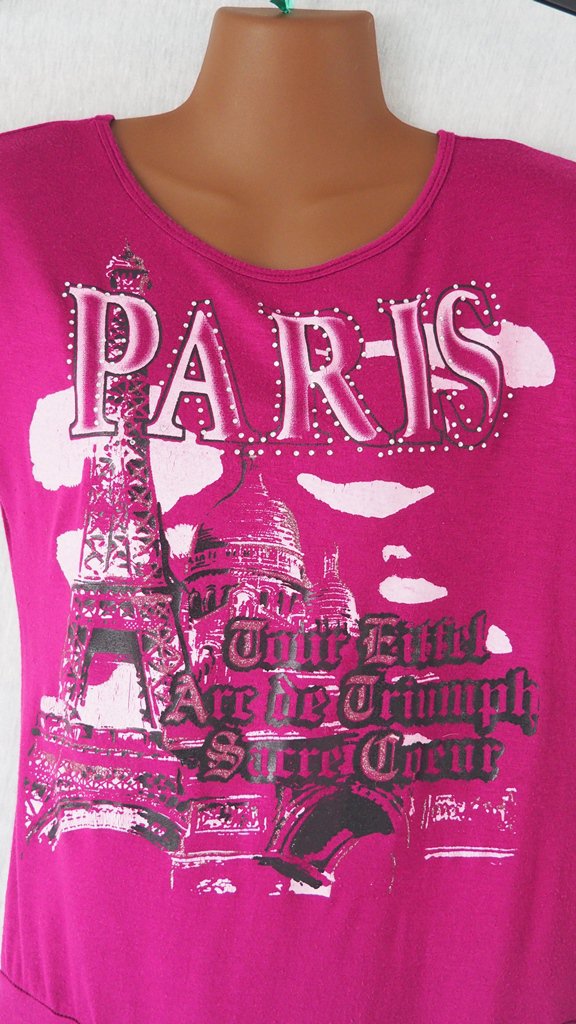 Violettes bis pinkes T-Shirt mit Paris Aufschrift und Glitzerpailetten