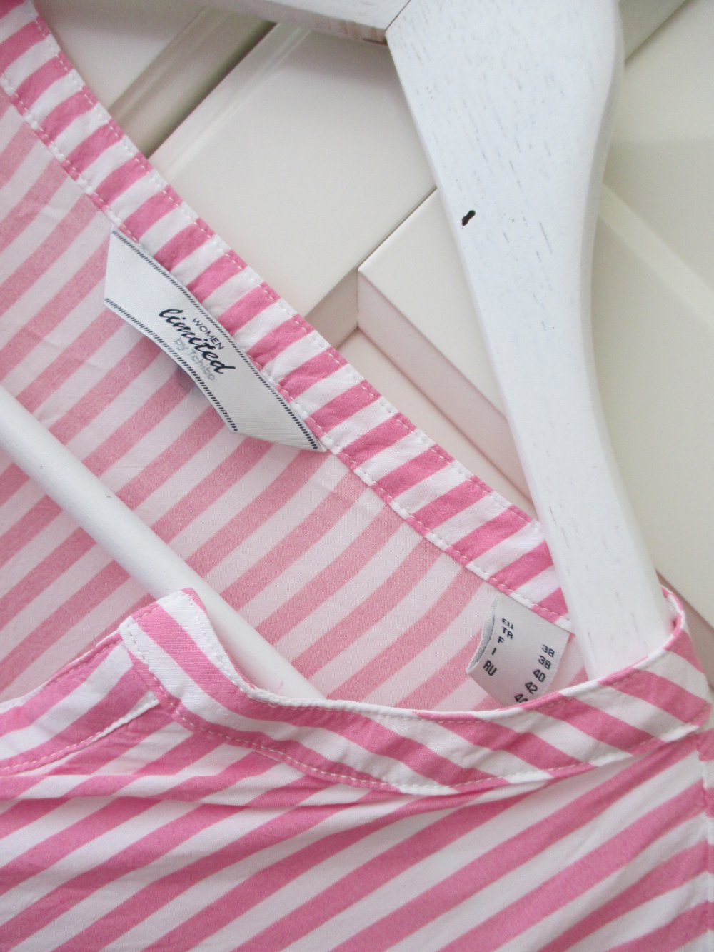 zuckersüße Tunika, Stehkragen, rosa / pink - weiß gestreift, Gr. 36 / 38 , Ärmel zum Knoten