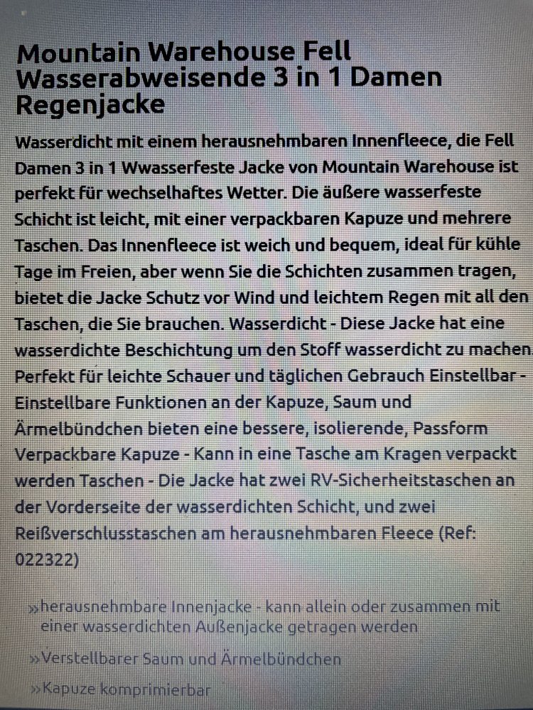 NEU Mountain Warehouse 3 in 1 Damenjacke