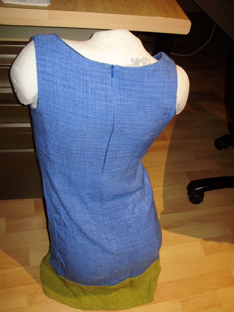 Kleid Etui Leinen blau senffarben S passend