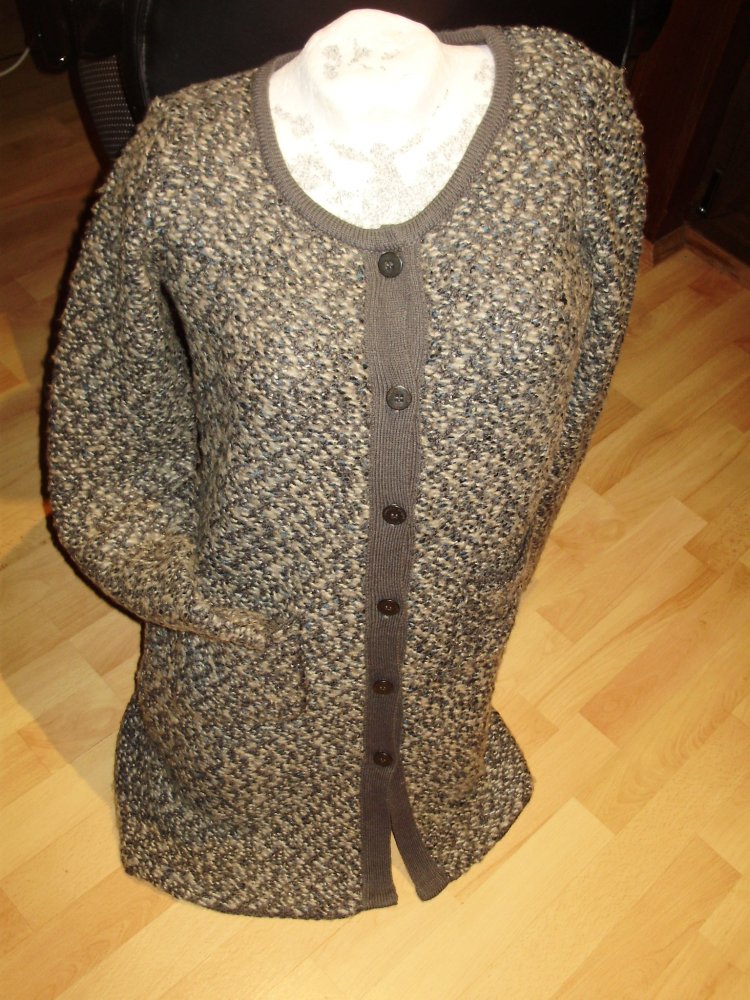 Sandwich Strickmantel warm grau meliert S