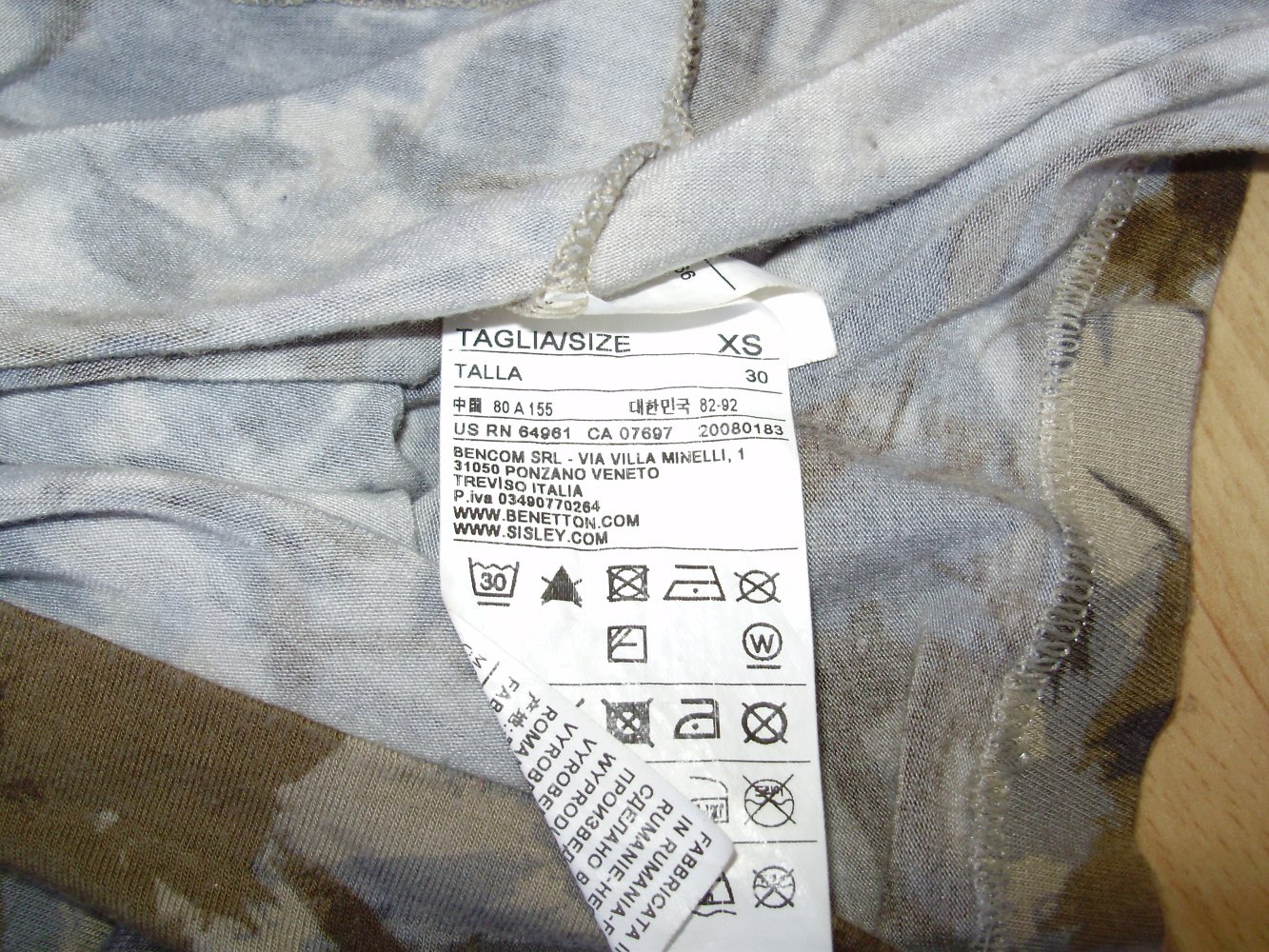 Benetton Kleid Blättermuster Stretch Langarm XS =S