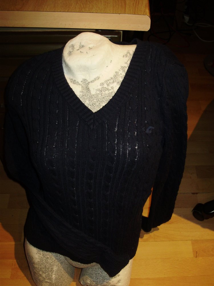 Hollister Pullover dunkelblau V-Ausschnitt Zopf M