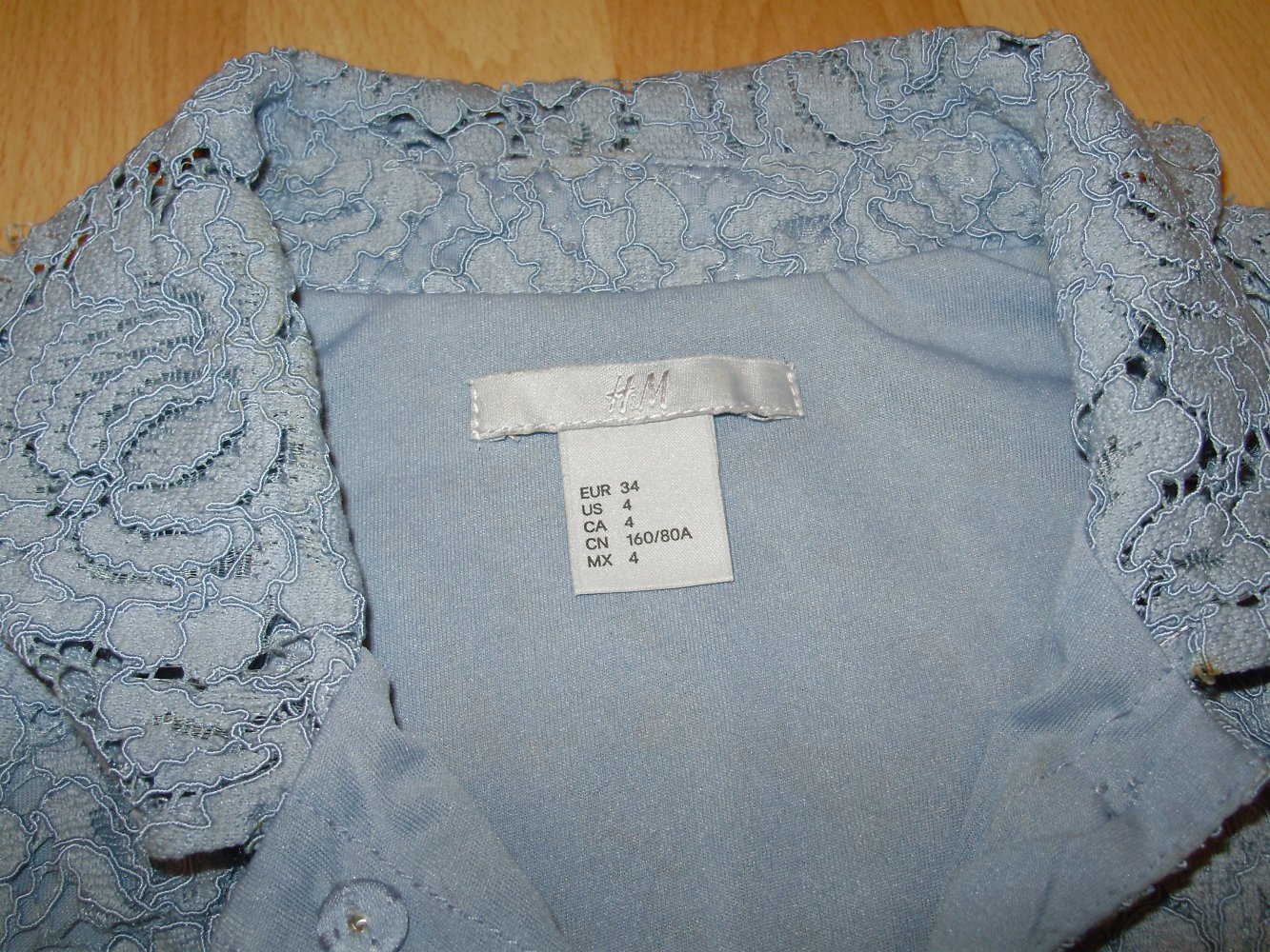 H&M Bluse Spitze gefüttert hellblau o.A. Gr 34 S