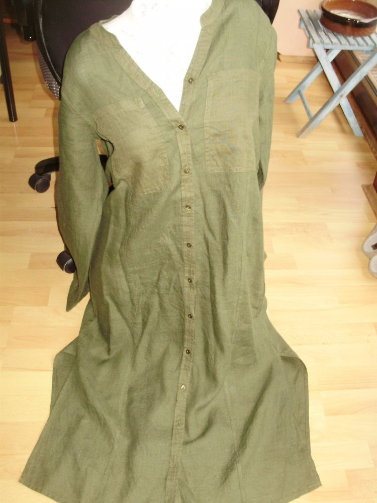 The fashion people Maxi Hemdblusen Kleid khaki 100% Leinen Gr 40