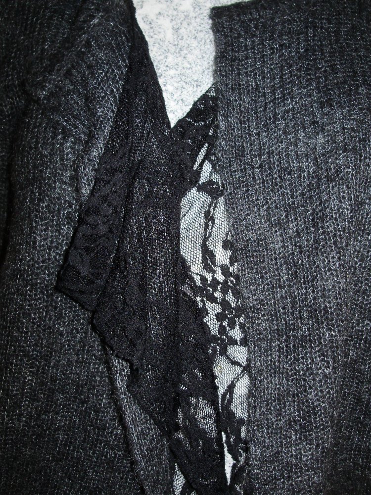 zero Cardigan grau dunkel Mohair Spitze vorne 40